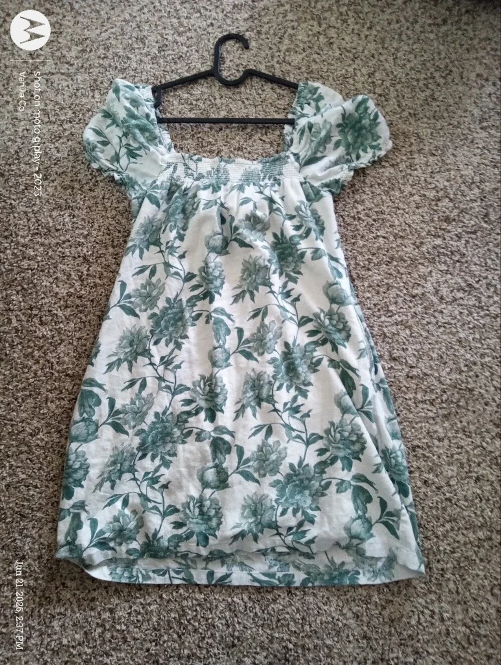 Abercrombie & Fitch Floral Trapeze Mini Dress Puff Sleeve Green White Size Large